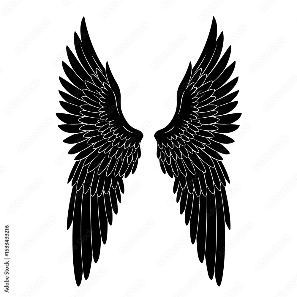 Naklejka premium Illustration of a pair of symmetrical black wings silhouette