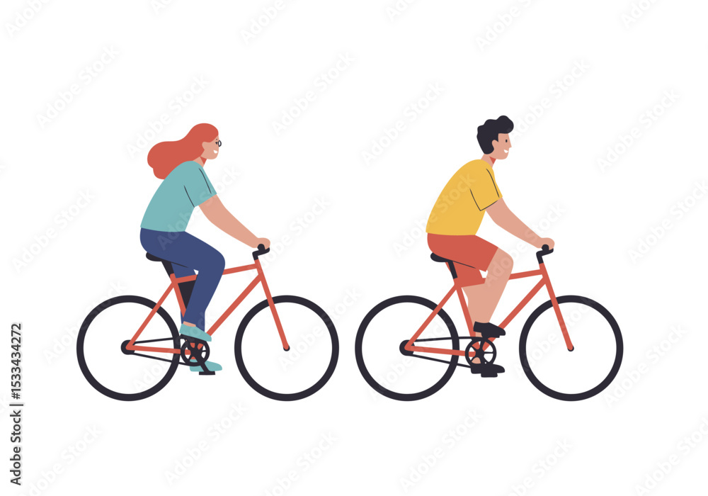 Fototapeta premium Couple Cycling Together, Flat Vector Illustration