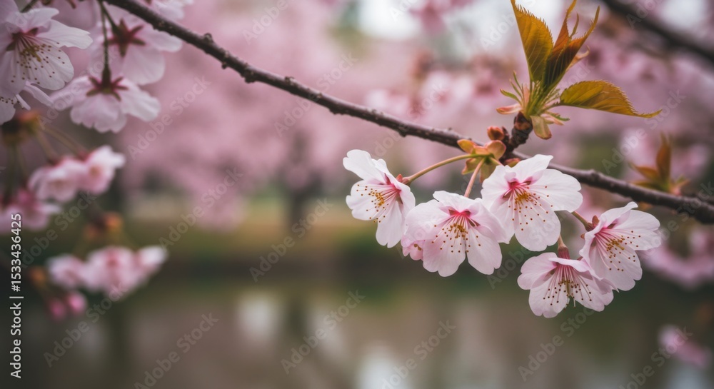 Closeup of Delicate Pink Cherry Blossoms on a Branch Closeup of Delicate Pink Cherry Blossoms on a Branch