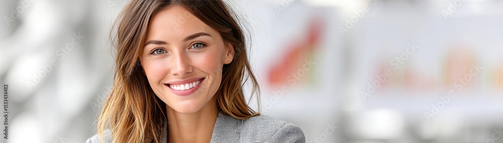 Smart investing with belief in prosperity and wealth concept. A confident woman smiling in a professional business environment. Smart investing with belief in prosperity and wealth concept. A confident woman smiling in a professional business environment.