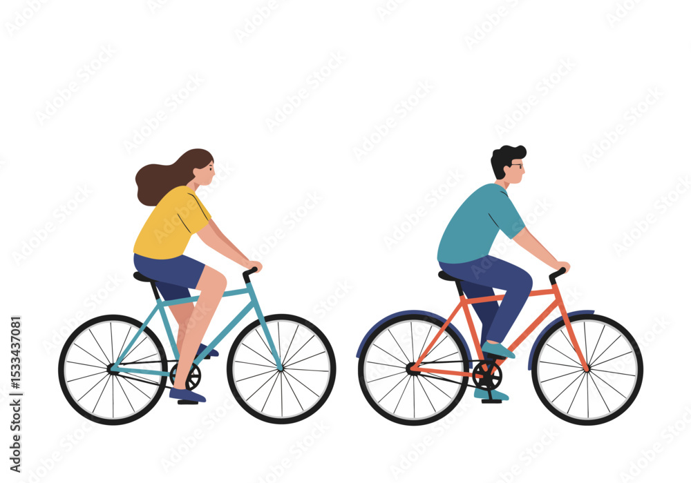 Obraz premium Cycling Couple Illustration: Active Lifestyle Vector Art