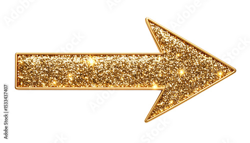A golden arrow pointing to the right isolated on transparent background, ideal for directional purposes or highlighting key elements