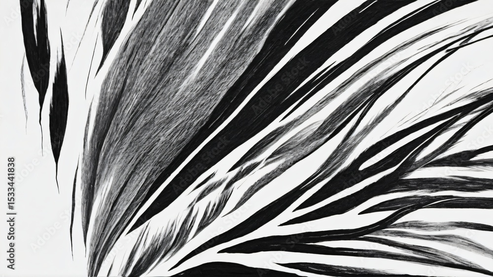 Obraz premium Abstract Black and White Textured Streaks with Dynamic Organic Style, Monochromatic abstract artwork featuring bold black and white streaks creating a dynamic, organic texture.