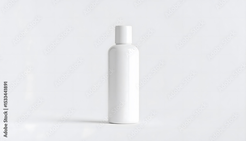 Minimalist white bottle with cap on a bright white background, studio shot Minimalist white bottle with cap on a bright white background, studio shot