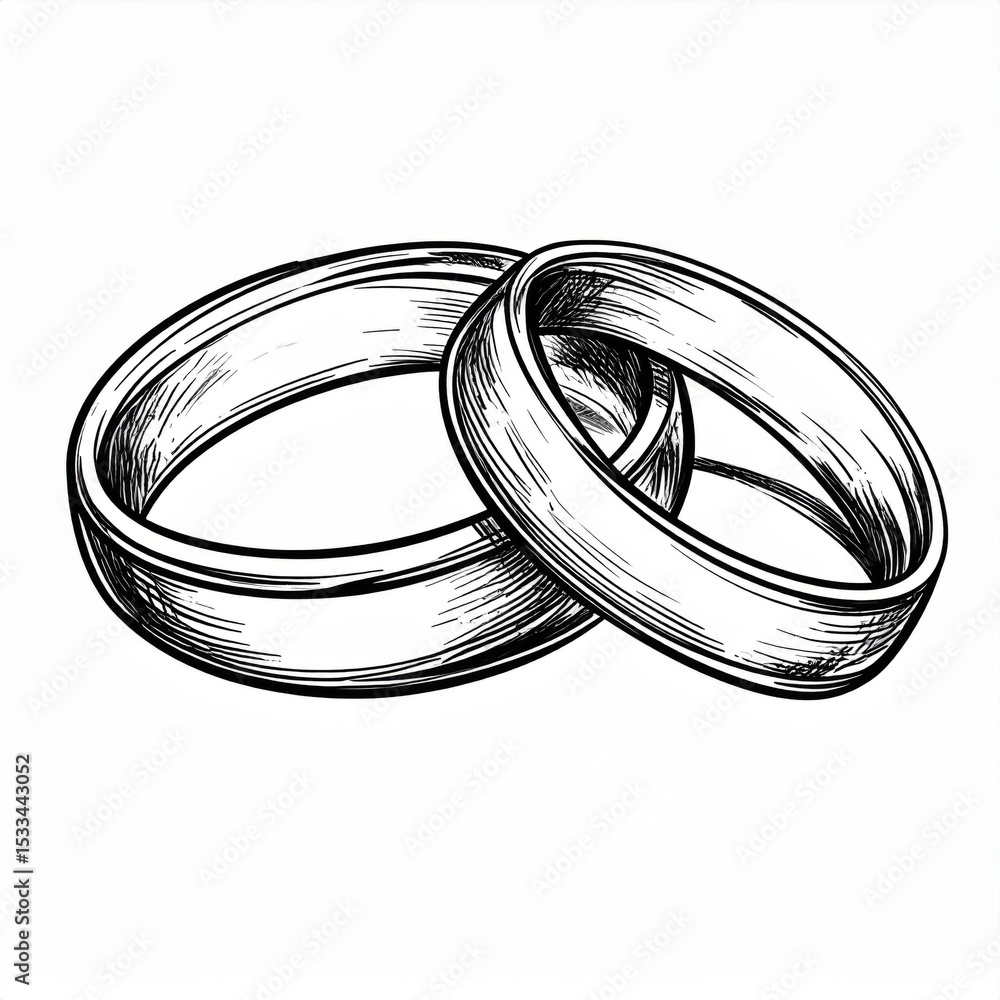Fototapeta premium Two Intertwined Wedding Rings Illustration