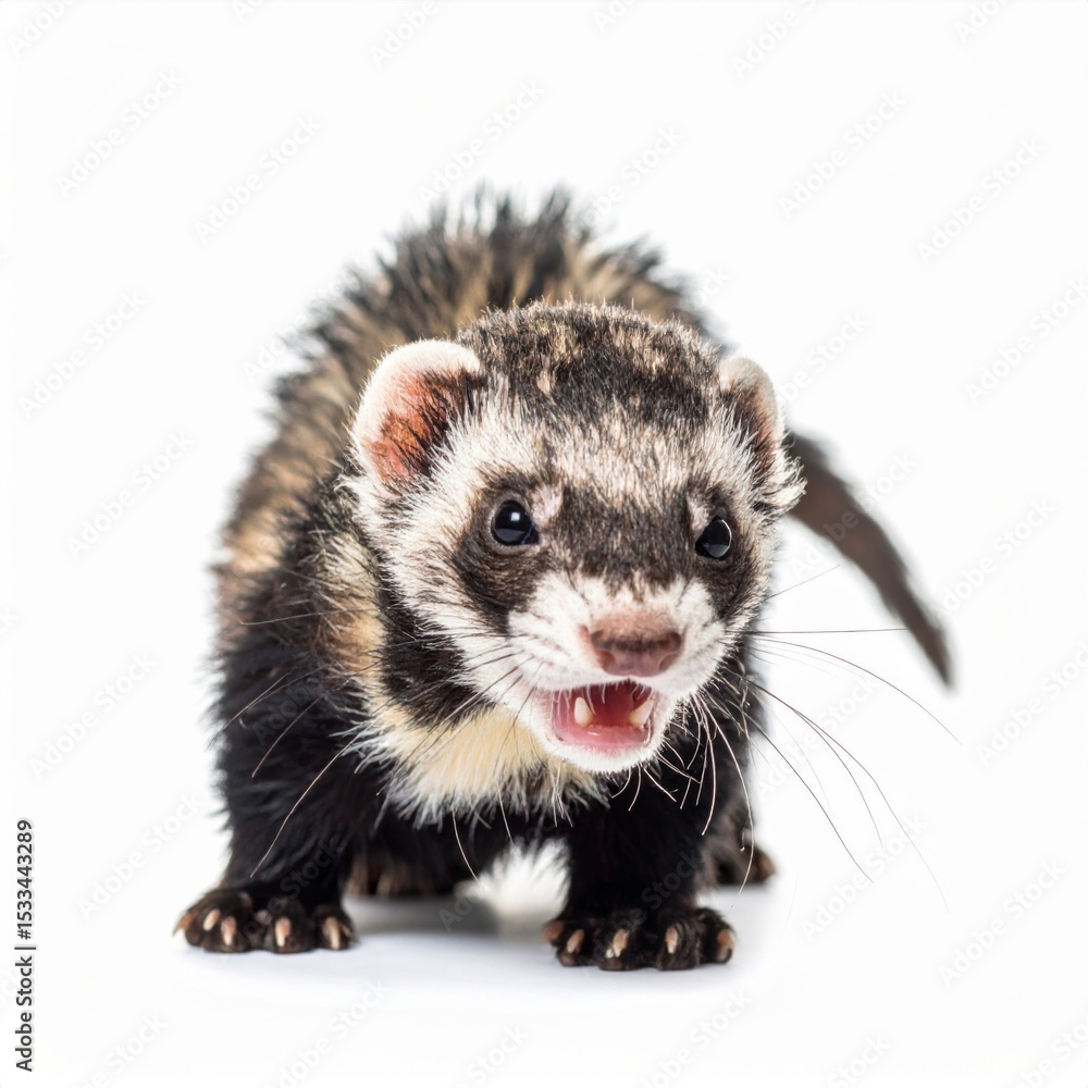 Alert Ferret with Dark Eyes on White Background Alert Ferret with Dark Eyes on White Background