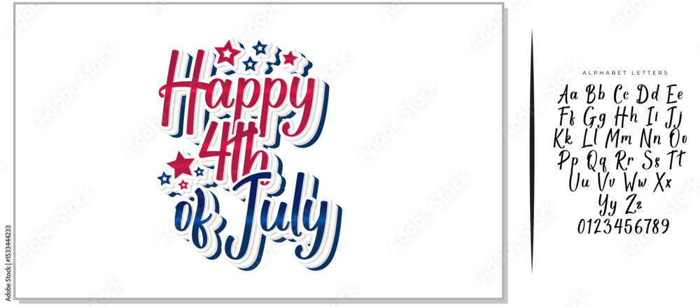 Handwritten Happy 4th of July Typography Design with Stars Decoration - Festive Script Font Illustration Handwritten Happy 4th of July Typography Design with Stars Decoration - Festive Script Font Illustration