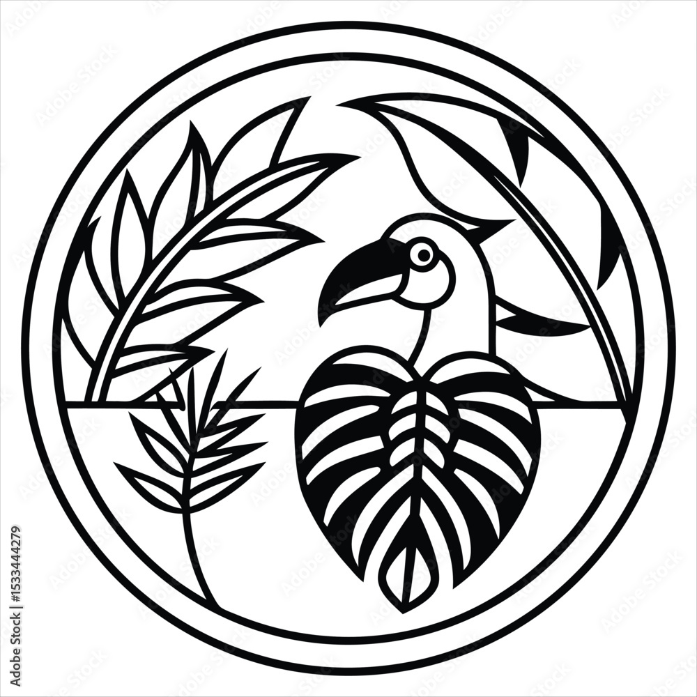 Obraz premium World Rainforest Day logo design, Vibrant Tropical Leaves & Wildlife, Waterfall & Biodiversity, Tree of Life with Earth Integration, Geometric Rainforest Skyline, Exotic Parrot in Flight with Foliage