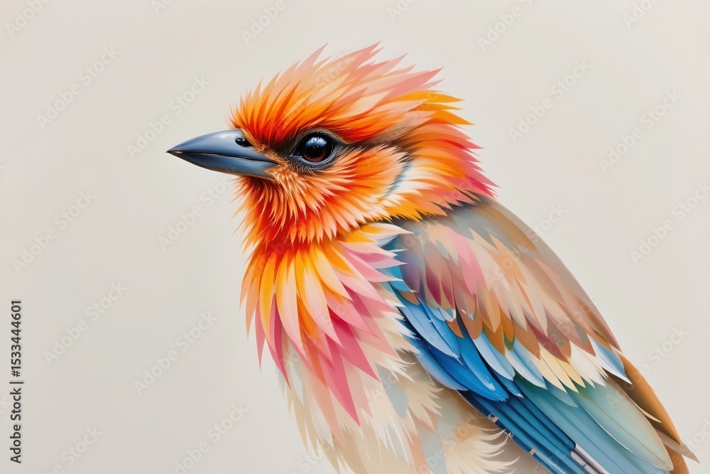 Obraz premium soft watercolor of a bird with exaggerated feather textures, pastel colors, minimal background
