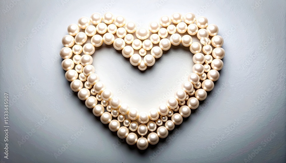 Obraz premium Heart Shape Design Made of Elegant White Pearls on a Light Background