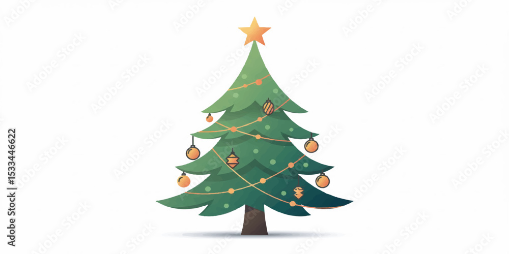 High-quality vector illustration of a stylized Christmas tree decorated with ornaments, featuring clean lines and smooth gradient shading High-quality vector illustration of a stylized Christmas tree decorated with ornaments, featuring clean lines and smooth gradient shading