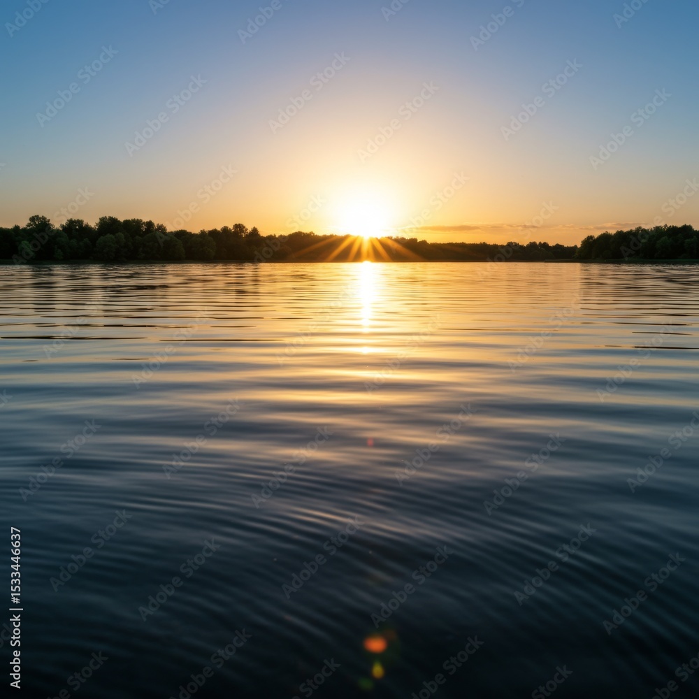 Obraz premium Serene Sunset Over Calm Lake Water