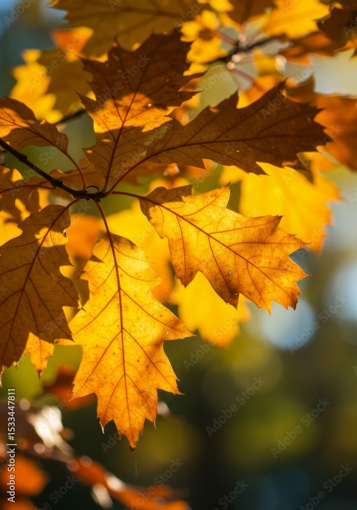 Golden Autumn Oak Leaves in Sunlight Golden Autumn Oak Leaves in Sunlight