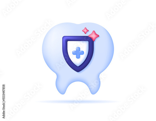 a concept of dental health protection. maintaining dental health and hygiene. illustration of a tooth with a shield. health care. dental clinic or dentist. symbol or icon. minimalist 3d style design