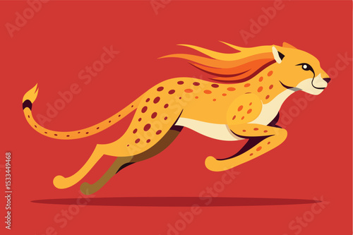 Cheetah runs swiftly against a vibrant red backdrop showcasing agility and grace