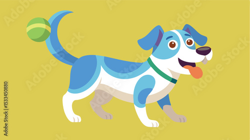 Playful cartoon dog happily wagging its tail with tennis ball