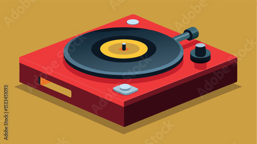 Vibrant red turntable against a yellow background in a modern digital illustration showcasing a retro music player