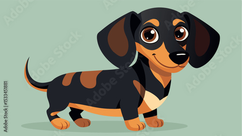 Happy cartoon dachshund with playful expression on light background
