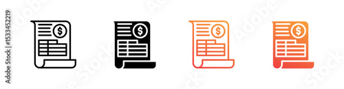 Invoice Multiple Style Icon Set Vector 