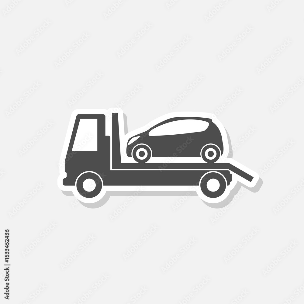 Obraz premium Car towing truck icon sticker isolated on gray background