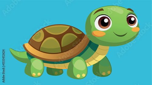 Colorful cartoon turtle smiles on bright blue background in playful illustration