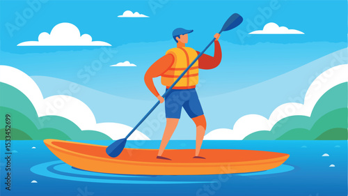 Person paddling in a kayak under a clear blue sky