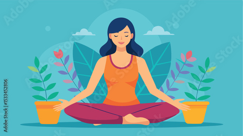 Woman practicing yoga in a serene garden setting surrounded by plants and flowers during daylight