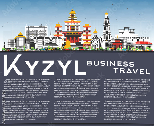 Kyzyl Russia city skyline with color buildings, blue sky and copy space. Kyzyl cityscape with landmarks. Travel and tourism concept with modern and historic architecture.