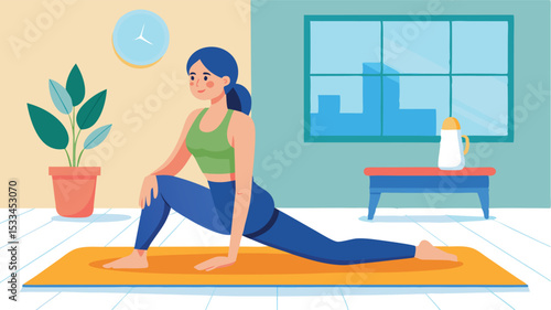 Woman practicing yoga in a modern indoor setting during daylight hours