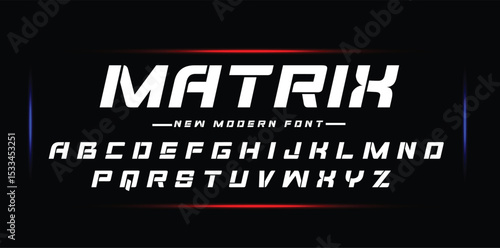 Modern font alphabet from matrik  line, technology letters A, B, C, D, E, F, G, H, I, J, K, L, M, N, O, P, Q, R, S, T, U, V, W, X, Y, Z and numerals 0, 1, 2, 3, 4, 5, 6, 7, 8, 9, vector illustration 1