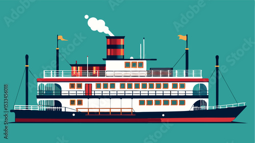 Steamboat sailing on calm waters with colorful design