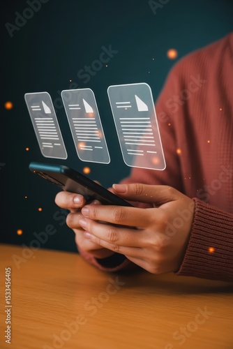 Wallpaper Mural Person using a mobile phone to view digital documents. Torontodigital.ca