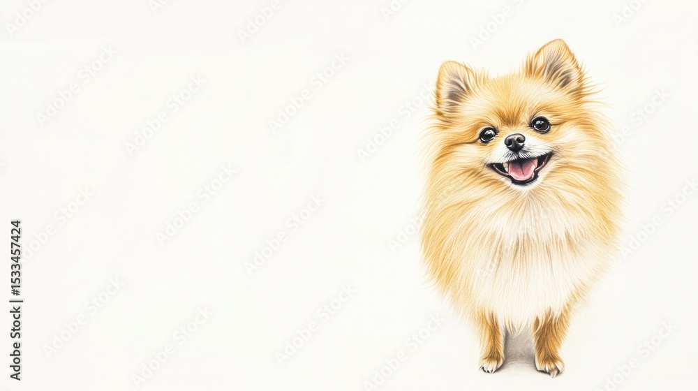 A drawing of a pomeranian dog with a happy expression A drawing of a pomeranian dog with a happy expression