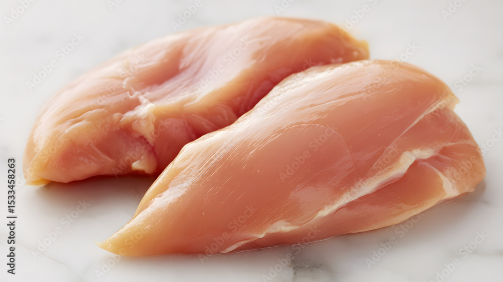 Fresh, Raw, Boneless, Skinless, Chicken Breast on Marble Surface for Culinary Use and Meal Preparation Fresh, Raw, Boneless, Skinless, Chicken Breast on Marble Surface for Culinary Use and Meal Preparation