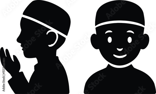 Muslim Boy Praying and Portrait Avatar Icons