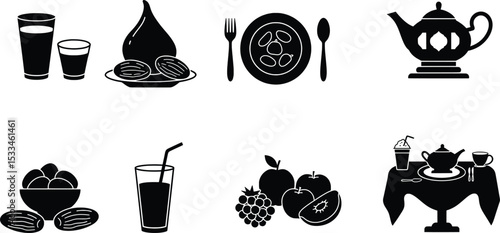 Ramadan Iftar Food and Drink Icon Set
