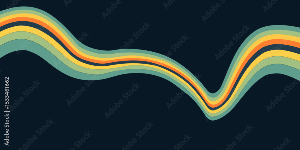 Fototapeta premium Abstract background of rainbow groovy Wavy Line design in 1970s Hippie Retro style. eps 10