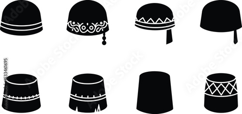 Islamic Men's Headwear (Kufi, Fez) Icon Set
