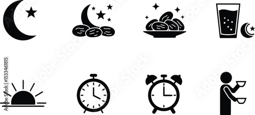 Ramadan Iftar and Suhoor Activities Icon Set