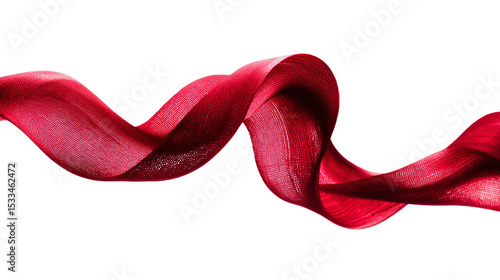 A red ribbon is curled up and twisted