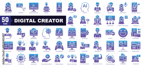 Digital Creator Glyph Gradient Icon Set