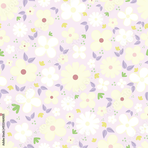 Pink seamless floral pattern with vintage spring flower vector illustration background