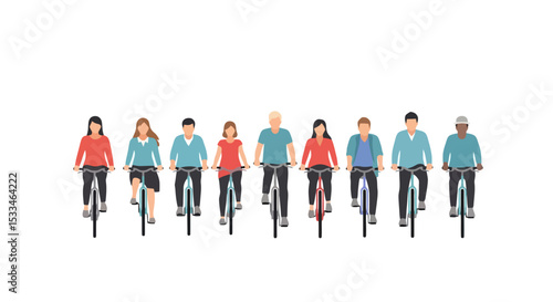 Diverse Group Cycling: Active Lifestyle Illustration