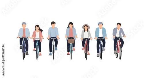 Cyclists Group: Diverse People Riding Bikes Together