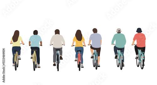 Cyclists Ride: Back View of People on Bikes