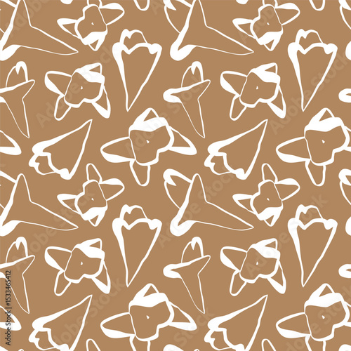Hand drawn seamless floral pattern with abstract cloves on warm brown background for packaging and textile design