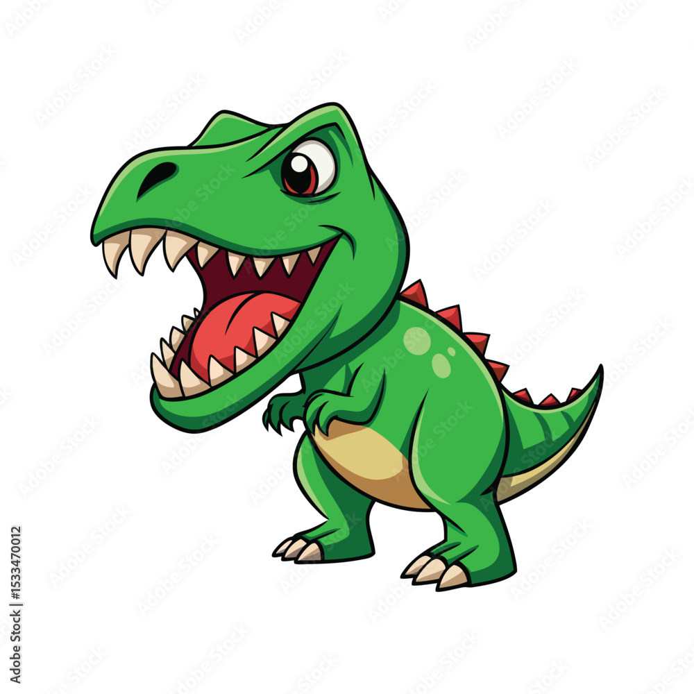 Fototapeta premium Cute Green Cartoon Dinosaur Roaring Vector Illustration