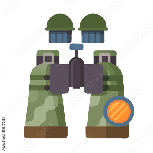 Flat Design Camouflage Binoculars Exploration Equipment Isolated Detailed Illustration