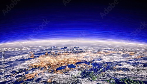 Earth's surface from space, illuminated by city lights