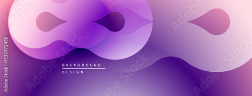 Abstract purple gradient shapes overlap. Modern design evokes fluidity, dynamism, soft curves. Background suitable for digital projects.